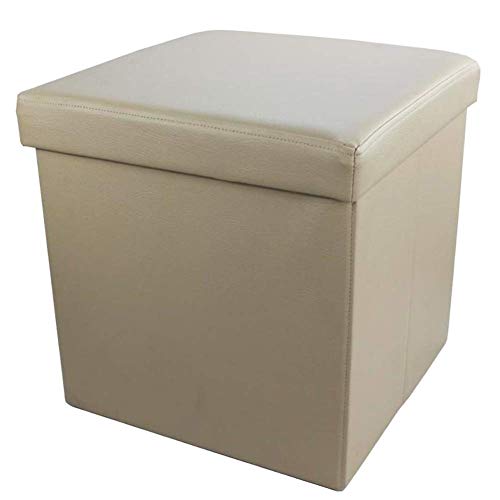 GLHalfM Ottomane Bank Hocker Leder Fußhocker Faltbarer Würfel Spielzeugkiste Organizer Box Pouf Truhe Einzelsitz-beige 40x40x40cm(16x16x16)