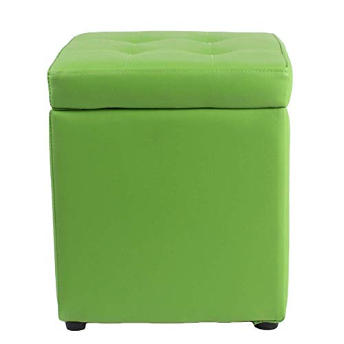 Fußschemel Leder Aufbewahrung Fußhocker Pouf Sitzbank, Spielzeugkiste Tablett Mit Scharnier Oben Organizer Box Pouf Truhe-Grün 30X30X35Cm(12X12X14Zoll)