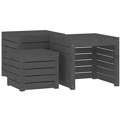 Massivholz Gartenbox Set Garten Aufbewahrungsbox Auflagenbox Gartentruhe mit Offenen Latten versehen, Kissenbox Kissentruhe Gartentruhe Truhe, Grau Massivholz Kiefer