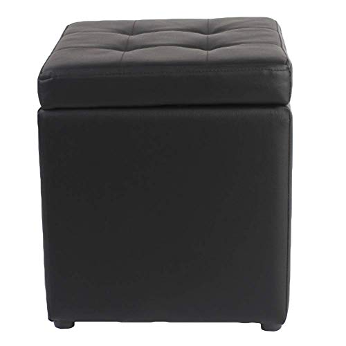 HAPPLiGNLY Fußschemel Leder Aufbewahrung Fußhocker Pouf Sitzbank, Spielzeugkiste Tablett Mit Scharnier Oben Organizer Box Pouf Truhe-Schwarz 30X30X35Cm(12X12X14Zoll)