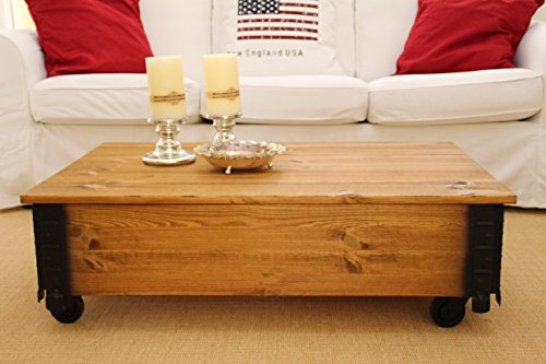 Uncle Joe´s Couchtisch Truhentisch Truhe im Vintage Shabby chic Style aus Massiv-Holz in braun mit Stauraum und Deckel Holzkiste Beistelltisch Landhaus Wohnzimmertisch Holztisch nussbaum