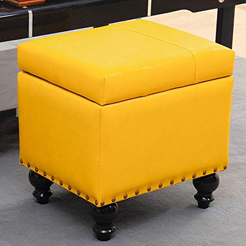 Fußhocker Leder Aufbewahrung Fußhocker Pouf Sitzbank, Spielzeugkiste Mit Scharnier Oben Organizer Box Pouf Truhe-Gelb 40X34X40Cm(16X13X16Zoll)