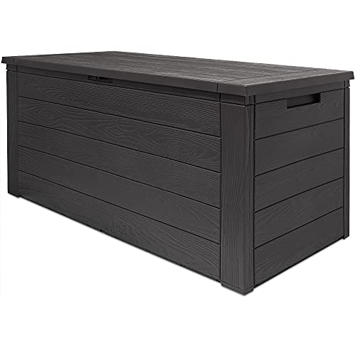 Deuba® XXL Auflagenbox 280L UV beständig Wetterfest Deckel Abschliessbar Garten Balkon 120x46x57cm Gartentruhe Gartenbox Holz Optik Anthrazit