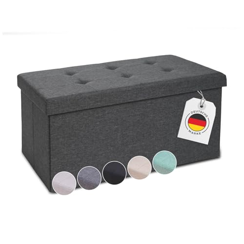 Blumtal Sitzbank mit Stauraum + extra Box - Truhenbank mit Stauraum 76x38x38 cm - Sitztruhe mit Stauraum - Bequemer Hocker mit Stauraum - Aufbewahrungsboxen - Polsterhocker - Sitzbox in Anthrazit