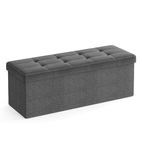 SONGMICS Sitzhocker mit Stauraum, klappbare Sitzbank, 38 x 110 x 38 cm Fußbank, Aufbewahrungsbox, bis 300 kg belastbar, für Wohnzimmer Schlafzimmer Flur, schiefergrau LSF77K