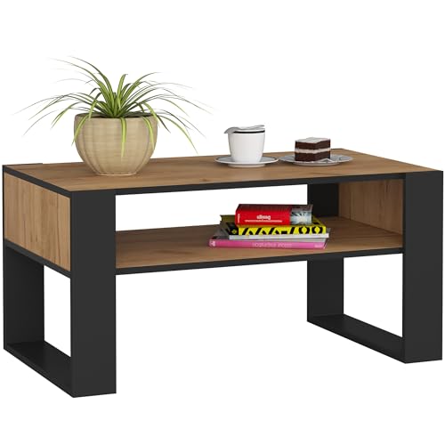 BDW - Couchtisch - Sofatisch mit offenem Regal, Ablage - Beistelltisch, Lowboard - Wohnzimmer, Salon - Modern - Stubentisch - Truhentisch - Holzwerkstoff - Fernsehtisch - MDF-Platte - Craft Schwarz